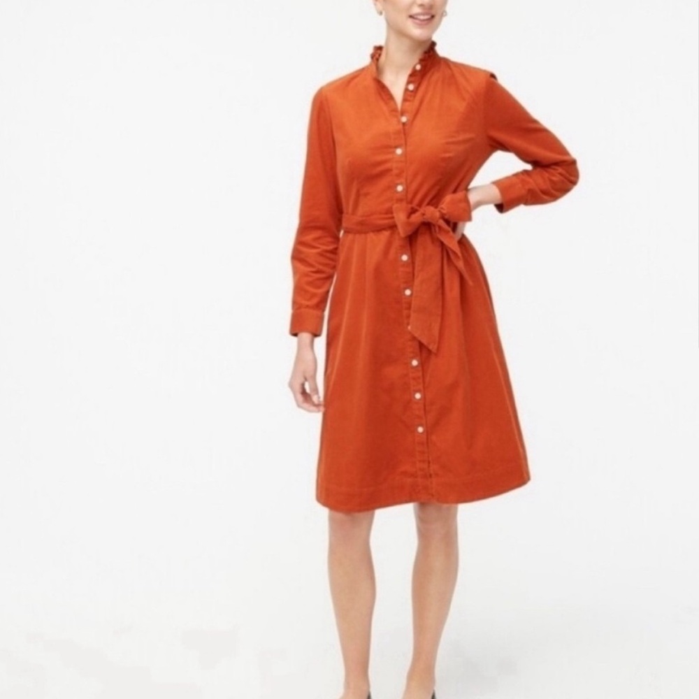 J Crew Corduroy Button Front Elegant Rust Long Sleeve Dress Burnt
Orange Size 6